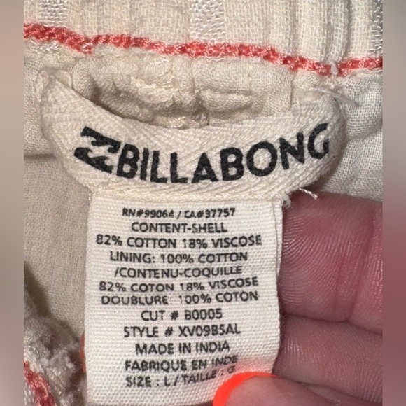 Billabong Bundle Peach Pin Stripe & White Organic Cotton Gauze Beach Shorties L - Picture 5 of 15